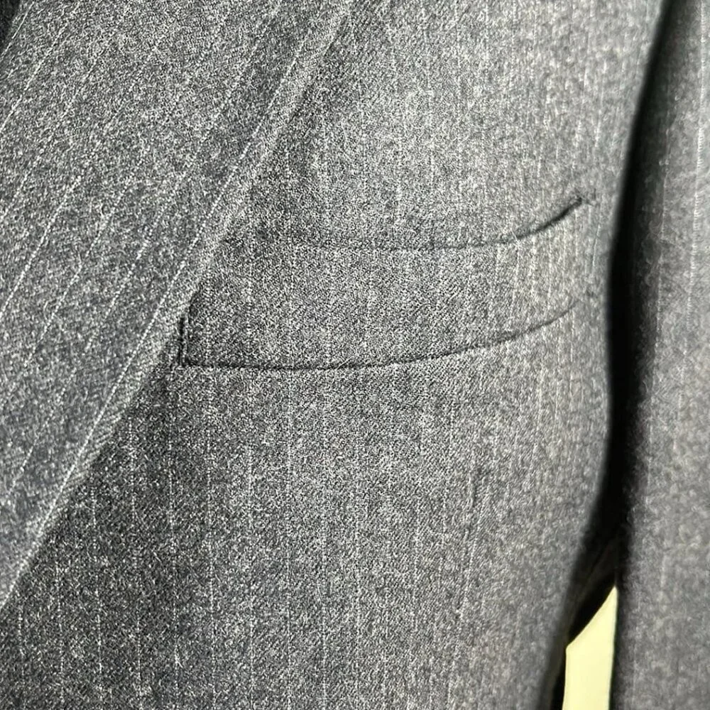 Pierre Cardin Wool Pinstripe‎ Men's 3 Piece Gray Vintage 70s Banker CEO MobBoss